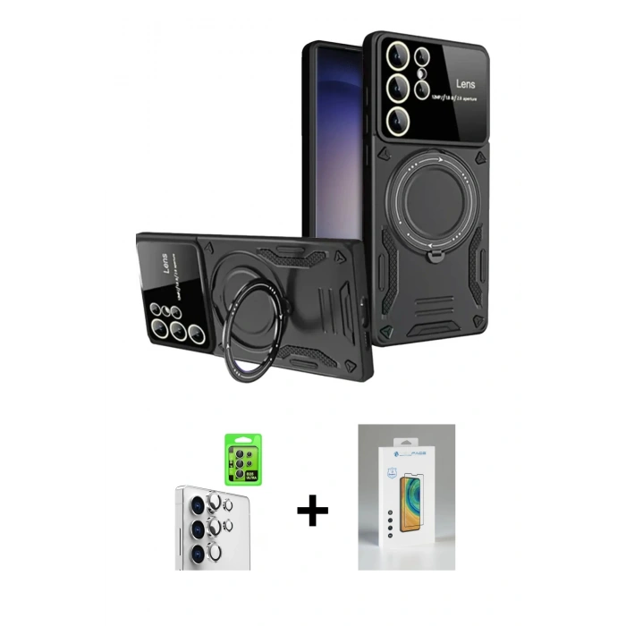 MARSİLYAN™- Galaxy S25 Ultra Kılıf Kıvılcım Modern Serisi - Şeffaf Polymer Nano Ekran Koruyucu + Raze Metal Kamera Lens - GS