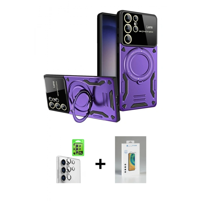 MARSİLYAN™- Galaxy S25 Ultra Kılıf Kıvılcım Modern Serisi - Şeffaf Polymer Nano Ekran Koruyucu + Raze Metal Kamera Lens - GS