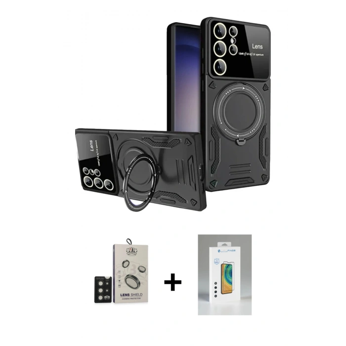 MARSİLYAN™- Galaxy S25 Ultra Kılıf Kıvılcım Modern Serisi - Şeffaf Polymer Nano Ekran Koruyucu + Bilvis Titan Kamera Lens - SH