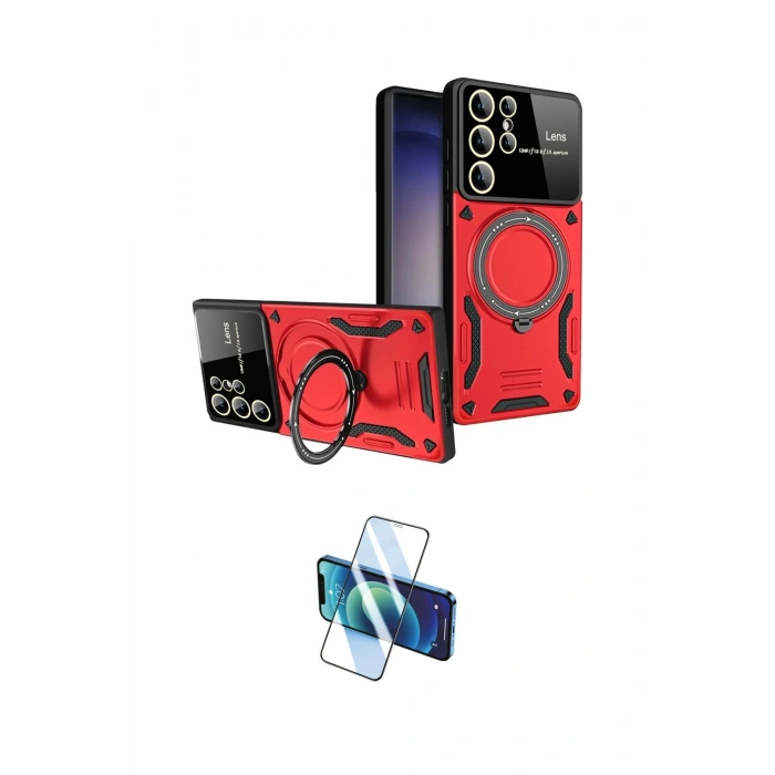 MARSİLYAN™- Galaxy S25 Ultra Kılıf Kıvılcım Modern Serisi - Siyah 3D Antistatik Cam Ekran Koruyucu