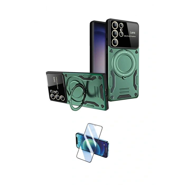 MARSİLYAN™- Galaxy S25 Ultra Kılıf Kıvılcım Modern Serisi - Siyah 3D Antistatik Cam Ekran Koruyucu
