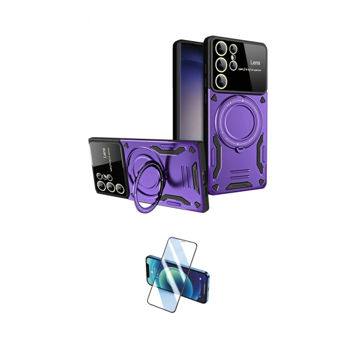 MARSİLYAN™- Galaxy S25 Ultra Kılıf Kıvılcım Modern Serisi - Siyah 3D Antistatik Cam Ekran Koruyucu