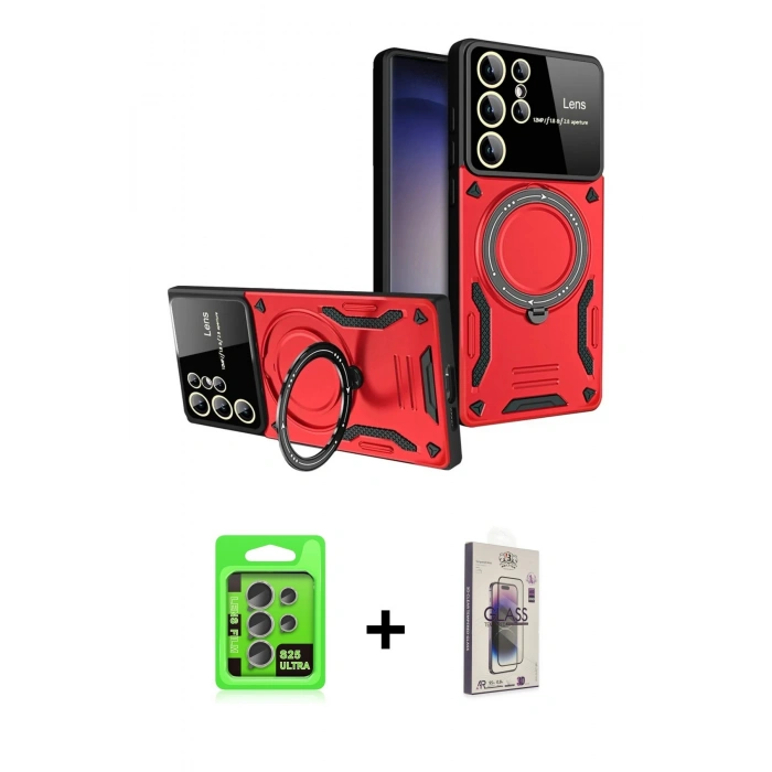 MARSİLYAN™- Galaxy S25 Ultra Kılıf Kıvılcım Modern Serisi - Siyah Bilvis 3D Cam Ekran Koruyucu + Raze Metal Kamera Lens - NLGY