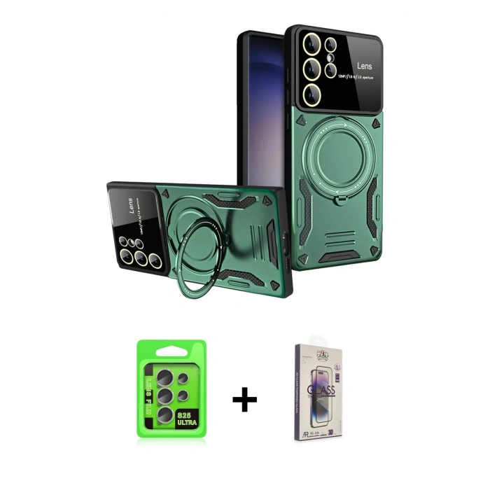 MARSİLYAN™- Galaxy S25 Ultra Kılıf Kıvılcım Modern Serisi - Siyah Bilvis 3D Cam Ekran Koruyucu + Raze Metal Kamera Lens - NLGY