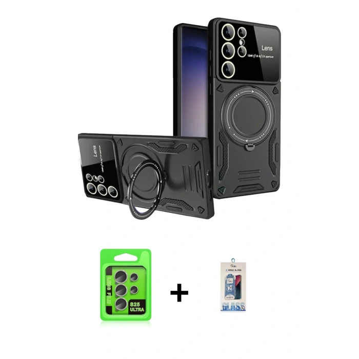 MARSİLYAN™- Galaxy S25 Ultra Kılıf Kıvılcım Modern Serisi - Siyah Joko Magic 5D Cam + Raze Metal Kamera Lens - NLGY