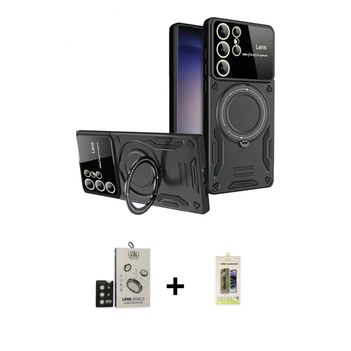 MARSİLYAN™- Galaxy S25 Ultra Kılıf Kıvılcım Modern Serisi - Siyah Joko Magic 5D Hayalet Cam + Bilvis Titan Kamera Lens - SH