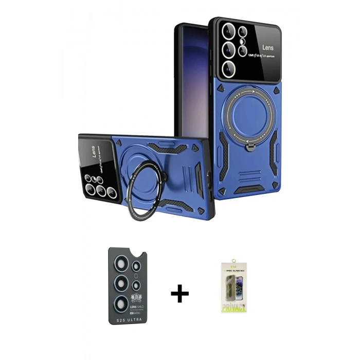 MARSİLYAN™- Galaxy S25 Ultra Kılıf Kıvılcım Modern Serisi - Siyah Joko Magic 5D Hayalet Cam + Bilvis Titan Kamera Lens - LT