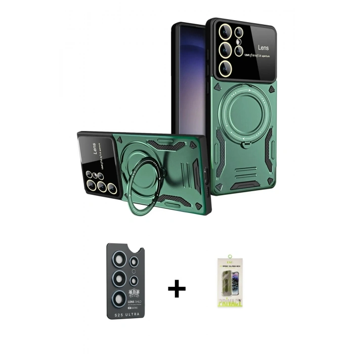 MARSİLYAN™- Galaxy S25 Ultra Kılıf Kıvılcım Modern Serisi - Siyah Joko Magic 5D Hayalet Cam + Bilvis Titan Kamera Lens - LT