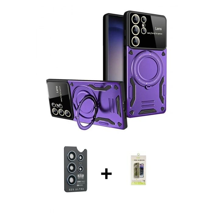 MARSİLYAN™- Galaxy S25 Ultra Kılıf Kıvılcım Modern Serisi - Siyah Joko Magic 5D Hayalet Cam + Bilvis Titan Kamera Lens - LT