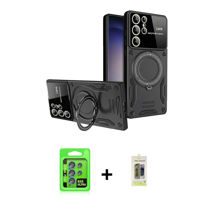 MARSİLYAN™- Galaxy S25 Ultra Kılıf Kıvılcım Modern Serisi - Siyah Joko Magic 5D Hayalet Cam + Raze Metal Kamera Lens - MI