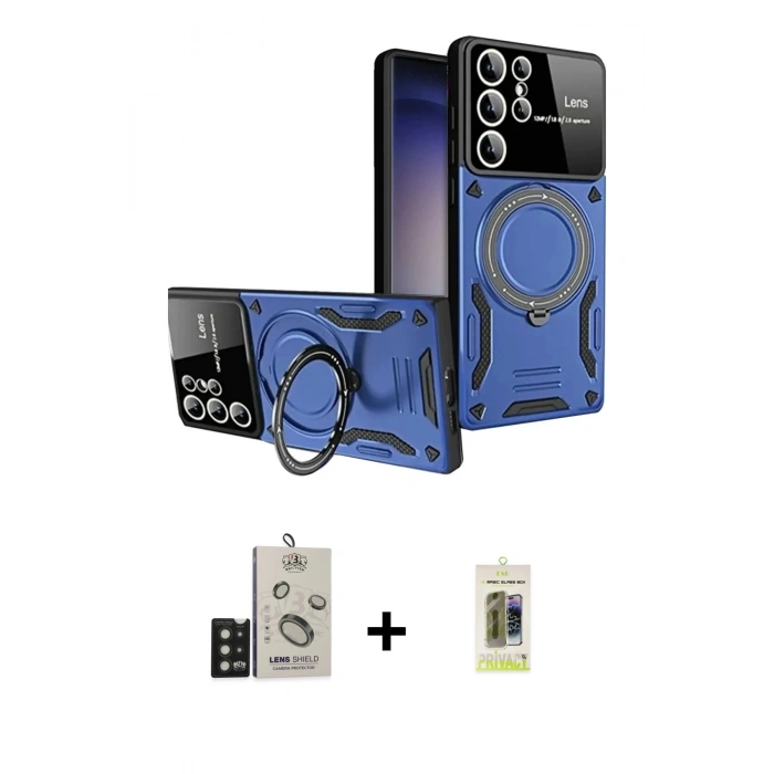 MARSİLYAN™- Galaxy S25 Ultra Kılıf Kıvılcım Modern Serisi - Siyah Joko Magic 5D Hayalet Cam + Bilvis Titan Kamera Lens - SH