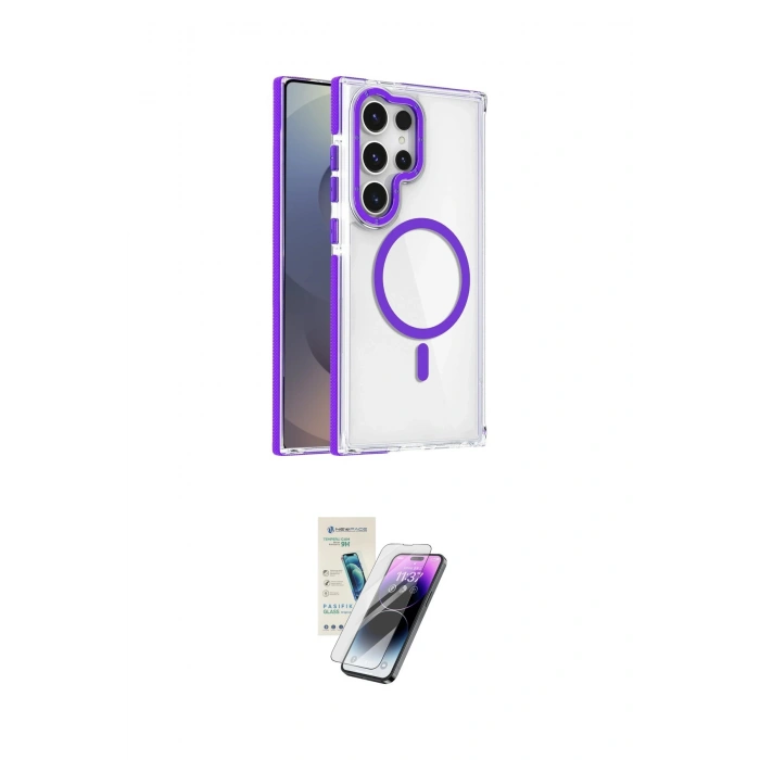 MARSİLYAN™- Galaxy S25 Ultra Kılıf Kozmos Doku Koleksiyonu - Şeffaf Pasifik Cam Ekran Koruyucu