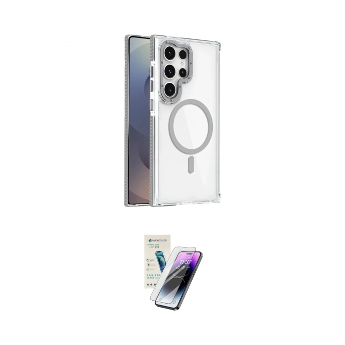 MARSİLYAN™- Galaxy S25 Ultra Kılıf Kozmos Doku Koleksiyonu - Şeffaf Pasifik Cam Ekran Koruyucu