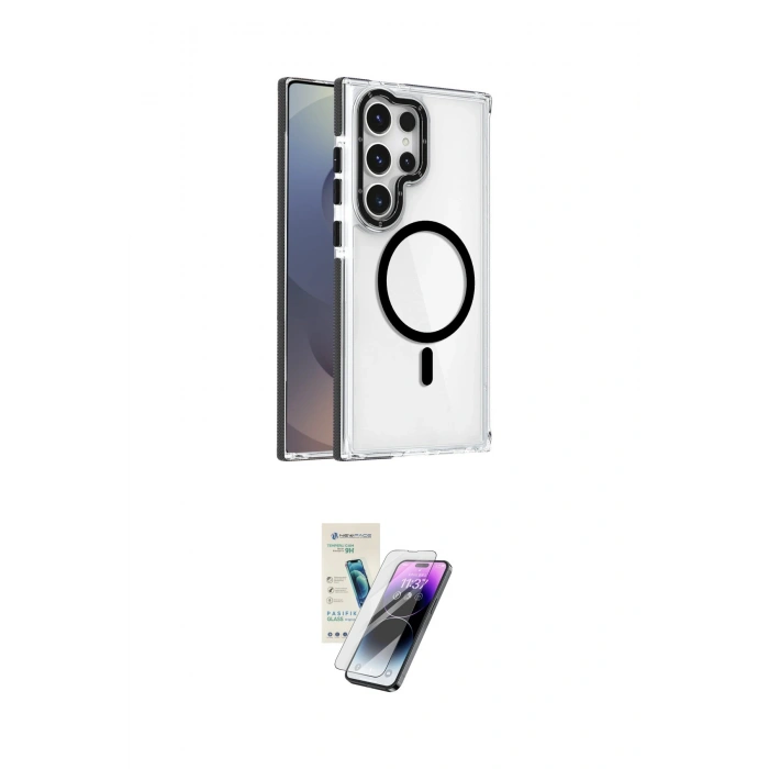 MARSİLYAN™- Galaxy S25 Ultra Kılıf Kozmos Doku Koleksiyonu - Şeffaf Pasifik Cam Ekran Koruyucu
