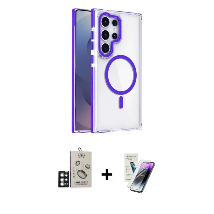 MARSİLYAN™- Galaxy S25 Ultra Kılıf Kozmos Doku Koleksiyonu - Şeffaf Pasifik Cam Ekran Koruyucu + Bilvis Titan Kamera Lens - GS