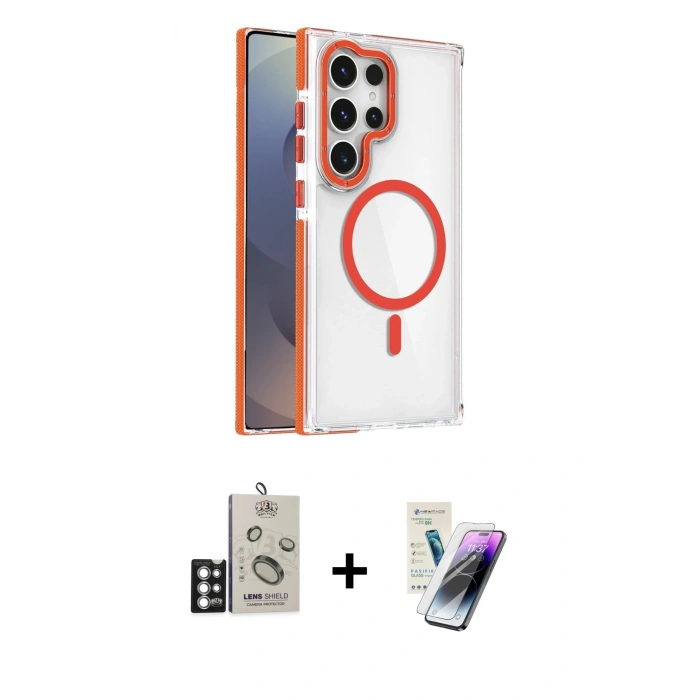MARSİLYAN™- Galaxy S25 Ultra Kılıf Kozmos Doku Koleksiyonu - Şeffaf Pasifik Cam Ekran Koruyucu + Bilvis Titan Kamera Lens - GS