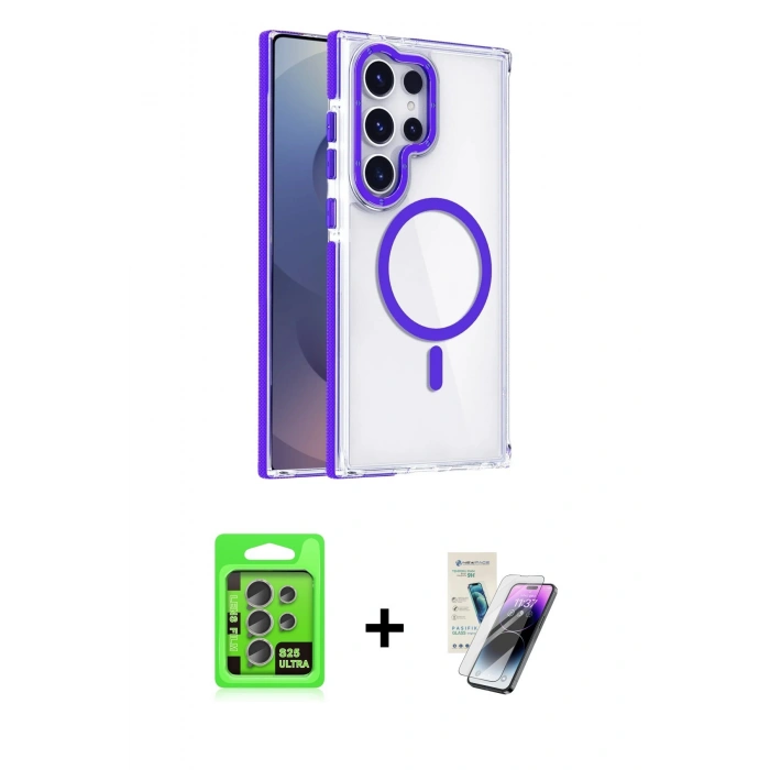 MARSİLYAN™- Galaxy S25 Ultra Kılıf Kozmos Doku Koleksiyonu - Şeffaf Pasifik Cam Ekran Koruyucu + Raze Metal Kamera Lens - NLGY