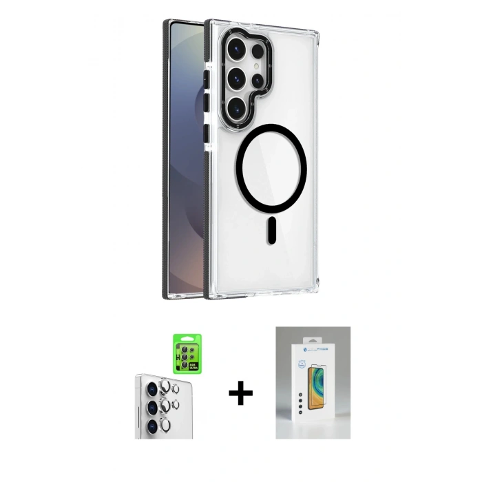 MARSİLYAN™- Galaxy S25 Ultra Kılıf Kozmos Doku Koleksiyonu - Şeffaf Polymer Nano Ekran Koruyucu + Raze Metal Kamera Lens - GS