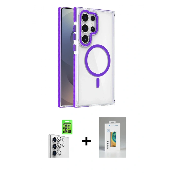 MARSİLYAN™- Galaxy S25 Ultra Kılıf Kozmos Doku Koleksiyonu - Şeffaf Polymer Nano Ekran Koruyucu + Raze Metal Kamera Lens - GS