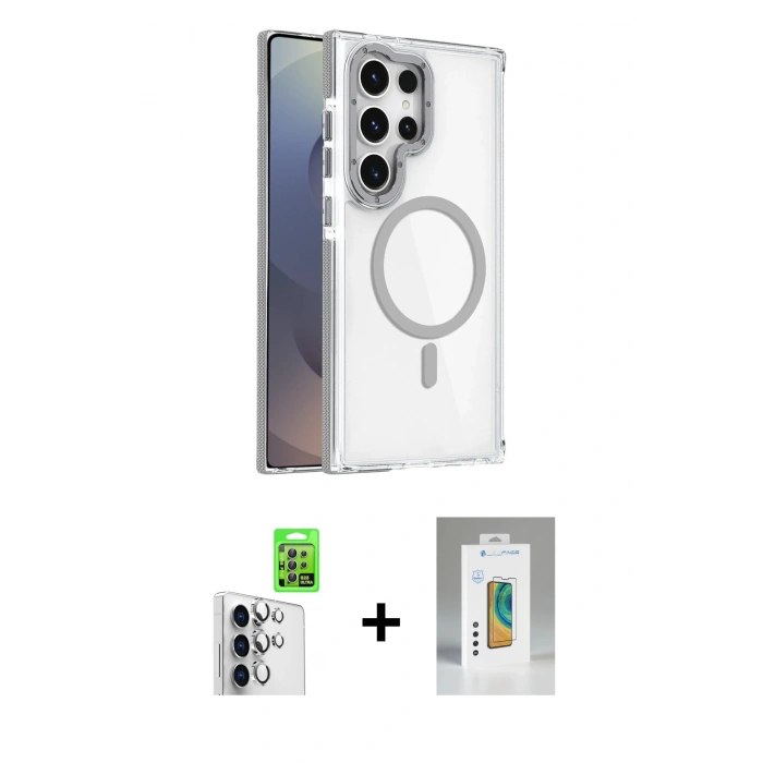 MARSİLYAN™- Galaxy S25 Ultra Kılıf Kozmos Doku Koleksiyonu - Şeffaf Polymer Nano Ekran Koruyucu + Raze Metal Kamera Lens - GS