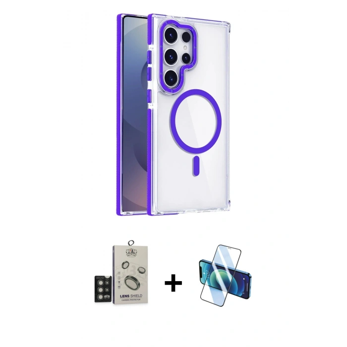 MARSİLYAN™- Galaxy S25 Ultra Kılıf Kozmos Doku Koleksiyonu - Siyah 3D Antistatik Seramik Nano Ekran Koruyucu + Bilvis Titan Kamera Lens - TNGI