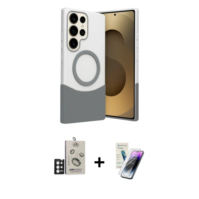 MARSİLYAN™- Galaxy S25 Ultra Kılıf Kozmos Form Özel Seri - Şeffaf Pasifik Cam Ekran Koruyucu + Bilvis Titan Kamera Lens - GS
