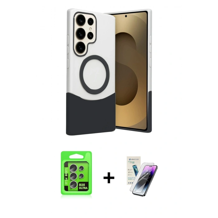 MARSİLYAN™- Galaxy S25 Ultra Kılıf Kozmos Form Özel Seri - Şeffaf Pasifik Cam Ekran Koruyucu + Raze Metal Kamera Lens - NLGY