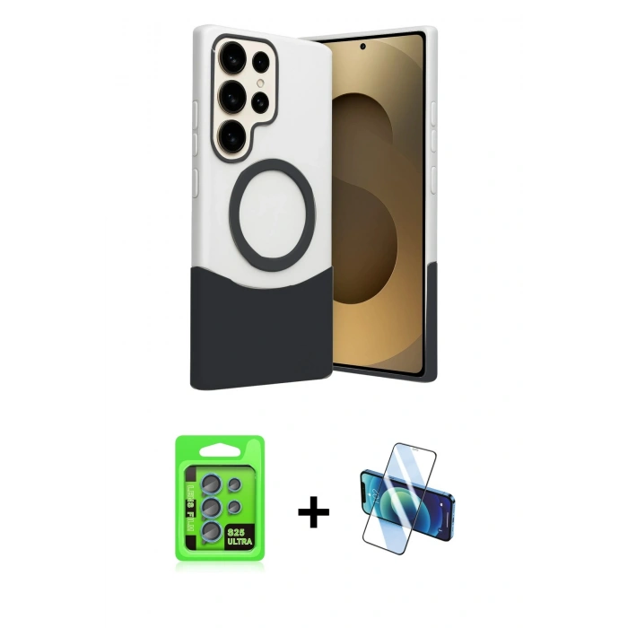 MARSİLYAN™- Galaxy S25 Ultra Kılıf Kozmos Form Özel Seri - Siyah 3D Antistatik Cam Ekran Koruyucu + Raze Metal Kamera Lens - MI