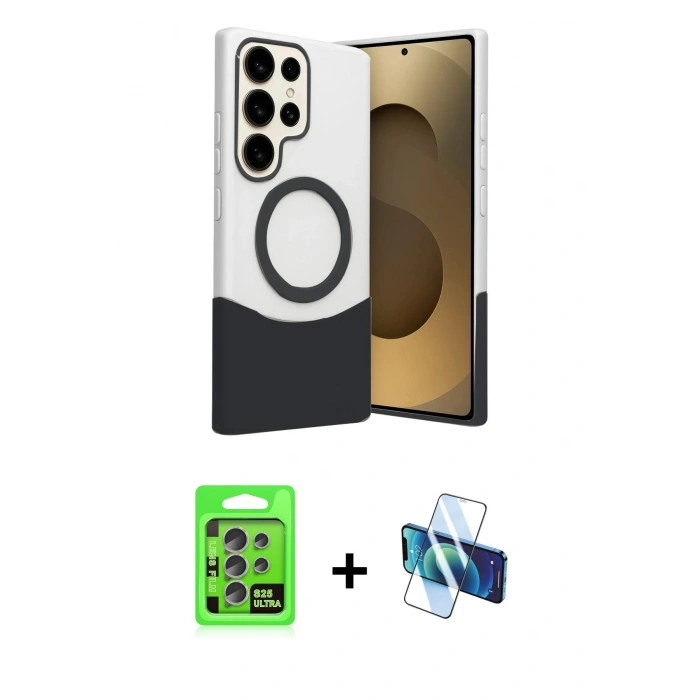 MARSİLYAN™- Galaxy S25 Ultra Kılıf Kozmos Form Özel Seri - Siyah 3D Antistatik Cam Ekran Koruyucu + Raze Metal Kamera Lens - NLGY