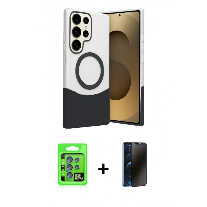 MARSİLYAN™- Galaxy S25 Ultra Kılıf Kozmos Form Özel Seri - Siyah 3D Antistatik Hayalet Cam Ekran Koruyucu + Raze Metal Kamera Lens - MI