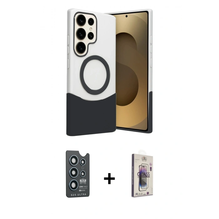 MARSİLYAN™- Galaxy S25 Ultra Kılıf Kozmos Form Özel Seri - Siyah Bilvis 3D Cam Ekran Koruyucu + Bilvis Titan Kamera Lens - LT