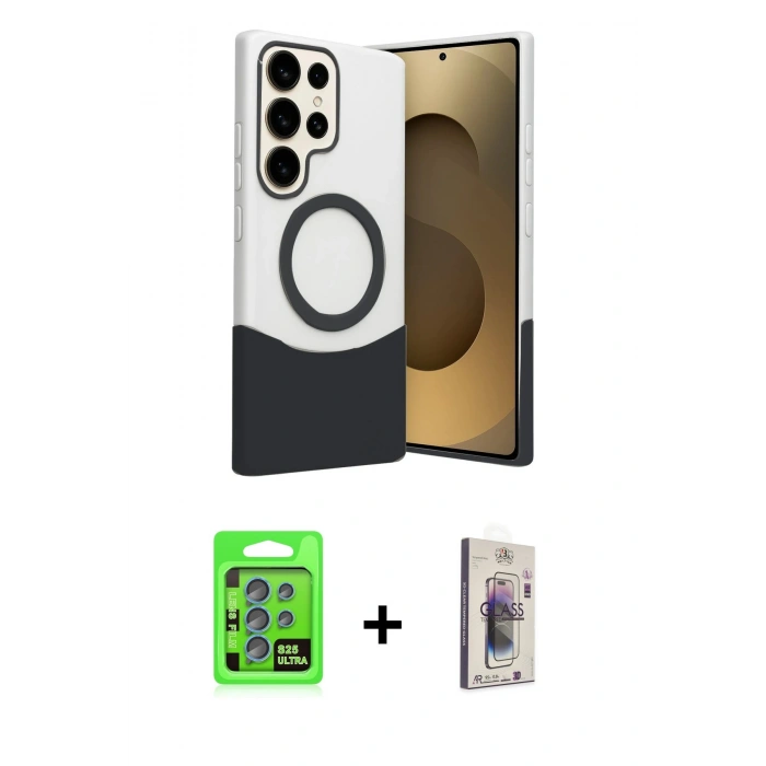 MARSİLYAN™- Galaxy S25 Ultra Kılıf Kozmos Form Özel Seri - Siyah Bilvis 3D Cam Ekran Koruyucu + Raze Metal Kamera Lens - MI