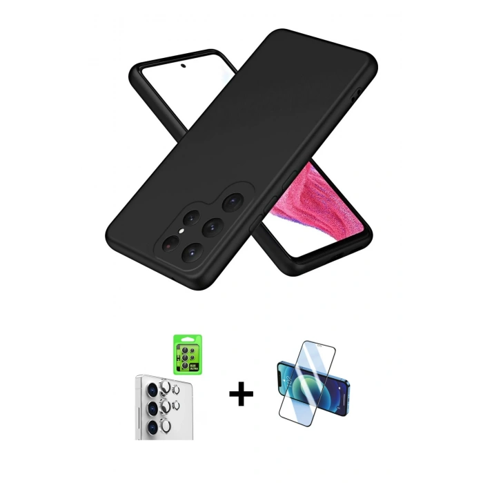 MARSİLYAN™- Galaxy S25 Ultra Kılıf Kozmos Yansıma Özel Seri - Siyah 3D Antistatik Seramik Nano Ekran Koruyucu + Raze Metal Kamera Lens - GS