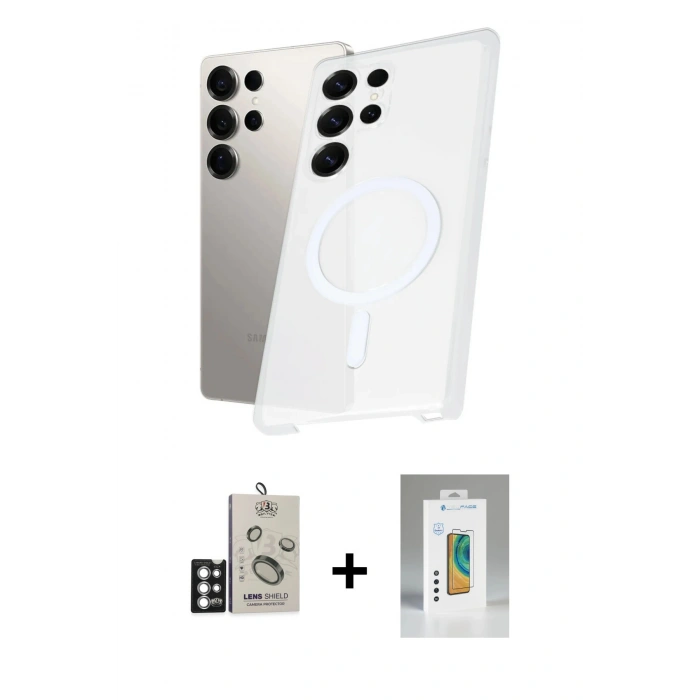 MARSİLYAN™- Galaxy S25 Ultra Kılıf Kutup Minimal - Şeffaf Polymer Nano Ekran Koruyucu + Bilvis Titan Kamera Lens - GS
