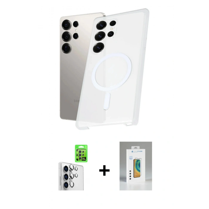 MARSİLYAN™- Galaxy S25 Ultra Kılıf Kutup Minimal - Şeffaf Polymer Nano Ekran Koruyucu + Raze Metal Kamera Lens - GS