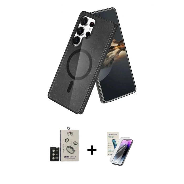 MARSİLYAN™- Galaxy S25 Ultra Kılıf Nova Asil Prime - Şeffaf Pasifik Cam Ekran Koruyucu + Bilvis Titan Kamera Lens - SH