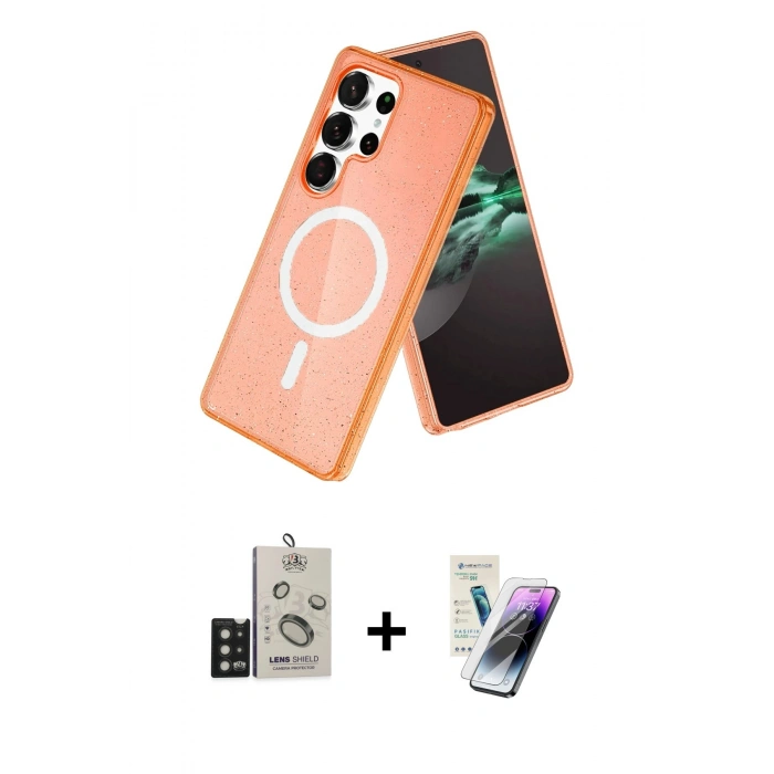 MARSİLYAN™- Galaxy S25 Ultra Kılıf Nova Asil Prime - Şeffaf Pasifik Cam Ekran Koruyucu + Bilvis Titan Kamera Lens - SH