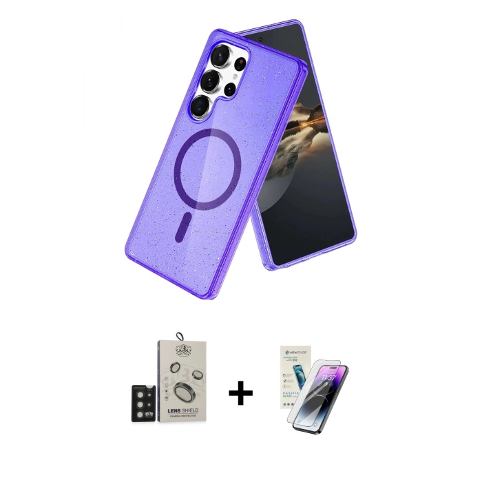MARSİLYAN™- Galaxy S25 Ultra Kılıf Nova Asil Prime - Şeffaf Pasifik Cam Ekran Koruyucu + Bilvis Titan Kamera Lens - SH