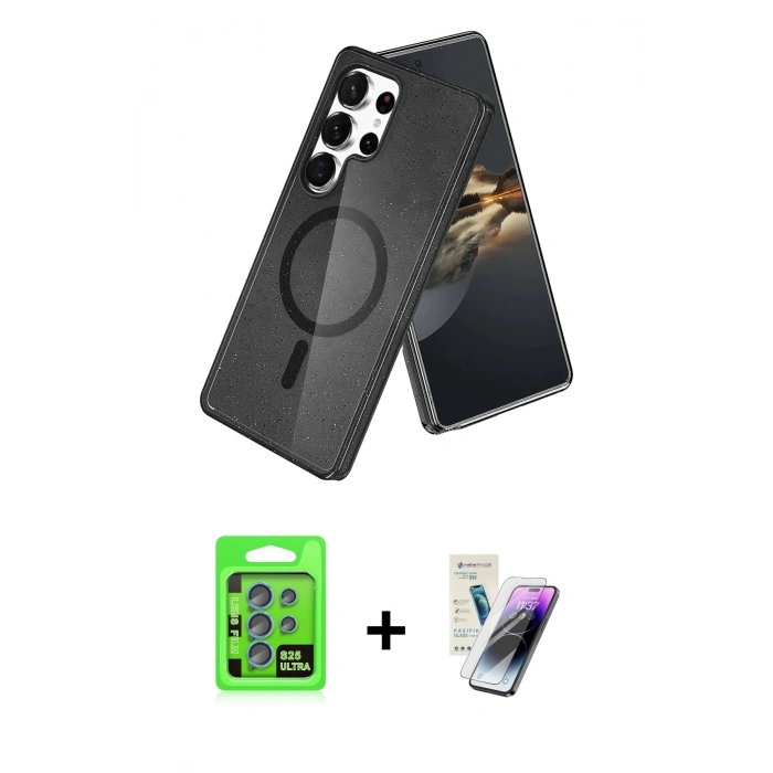 MARSİLYAN™- Galaxy S25 Ultra Kılıf Nova Asil Prime - Şeffaf Pasifik Cam Ekran Koruyucu + Raze Metal Kamera Lens - MI
