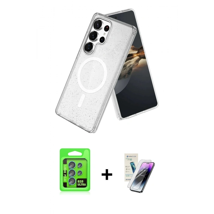 MARSİLYAN™- Galaxy S25 Ultra Kılıf Nova Asil Prime - Şeffaf Pasifik Cam Ekran Koruyucu + Raze Metal Kamera Lens - MI