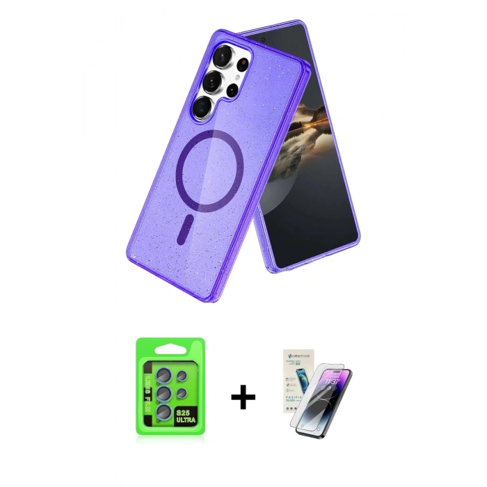 MARSİLYAN™- Galaxy S25 Ultra Kılıf Nova Asil Prime - Şeffaf Pasifik Cam Ekran Koruyucu + Raze Metal Kamera Lens - MI