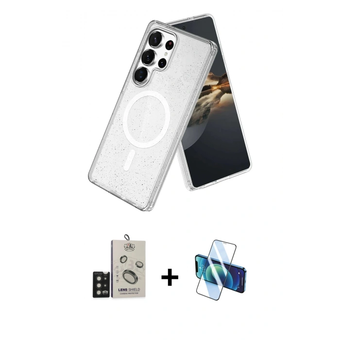MARSİLYAN™- Galaxy S25 Ultra Kılıf Nova Asil Prime - Siyah 3D Antistatik Cam Ekran Koruyucu + Bilvis Titan Kamera Lens - SH
