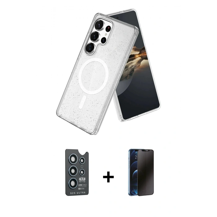 MARSİLYAN™- Galaxy S25 Ultra Kılıf Nova Asil Prime - Siyah 3D Antistatik Hayalet Cam Ekran Koruyucu + Bilvis Titan Kamera Lens - LT