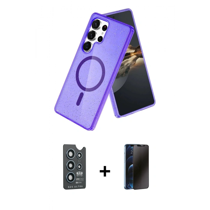 MARSİLYAN™- Galaxy S25 Ultra Kılıf Nova Asil Prime - Siyah 3D Antistatik Hayalet Cam Ekran Koruyucu + Bilvis Titan Kamera Lens - LT