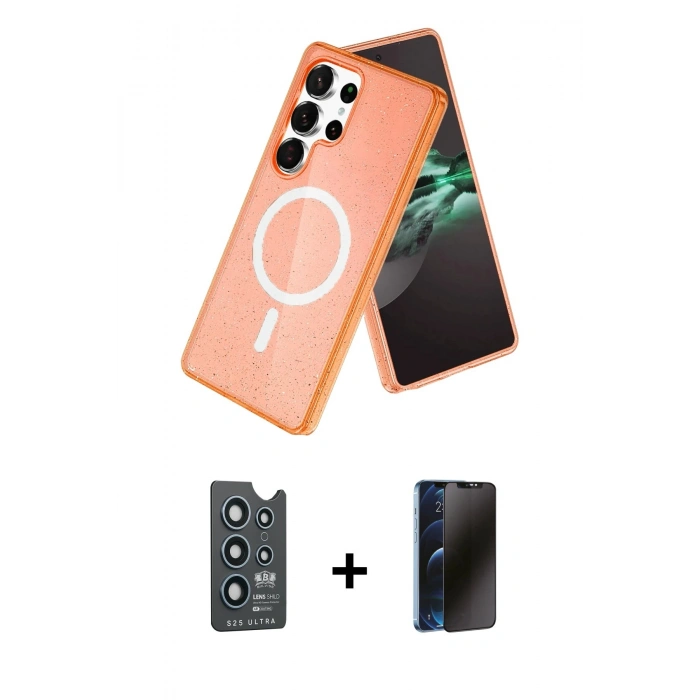 MARSİLYAN™- Galaxy S25 Ultra Kılıf Nova Asil Prime - Siyah 3D Antistatik Hayalet Cam Ekran Koruyucu + Bilvis Titan Kamera Lens - LT