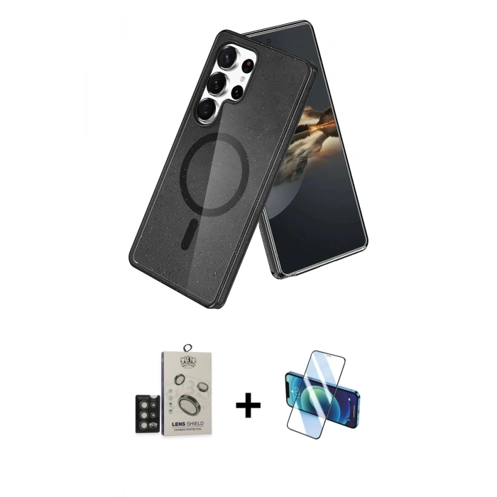 MARSİLYAN™- Galaxy S25 Ultra Kılıf Nova Asil Prime - Siyah 3D Antistatik Seramik Nano Ekran Koruyucu + Bilvis Titan Kamera Lens - TNGI
