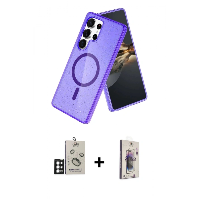 MARSİLYAN™- Galaxy S25 Ultra Kılıf Nova Asil Prime - Siyah Bilvis 3D Cam Ekran Koruyucu + Bilvis Titan Kamera Lens - GS