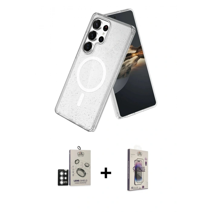 MARSİLYAN™- Galaxy S25 Ultra Kılıf Nova Asil Prime - Siyah Bilvis 3D Cam Ekran Koruyucu + Bilvis Titan Kamera Lens - GS