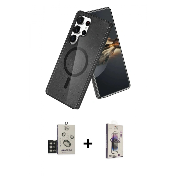 MARSİLYAN™- Galaxy S25 Ultra Kılıf Nova Asil Prime - Siyah Bilvis 3D Cam Ekran Koruyucu + Bilvis Titan Kamera Lens - TNGI