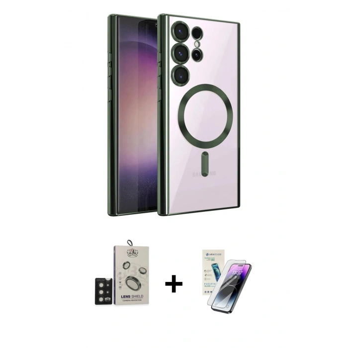 MARSİLYAN™- Galaxy S25 Ultra Kılıf Nova Işık Özel Seri - Şeffaf Pasifik Cam Ekran Koruyucu + Bilvis Titan Kamera Lens - SH